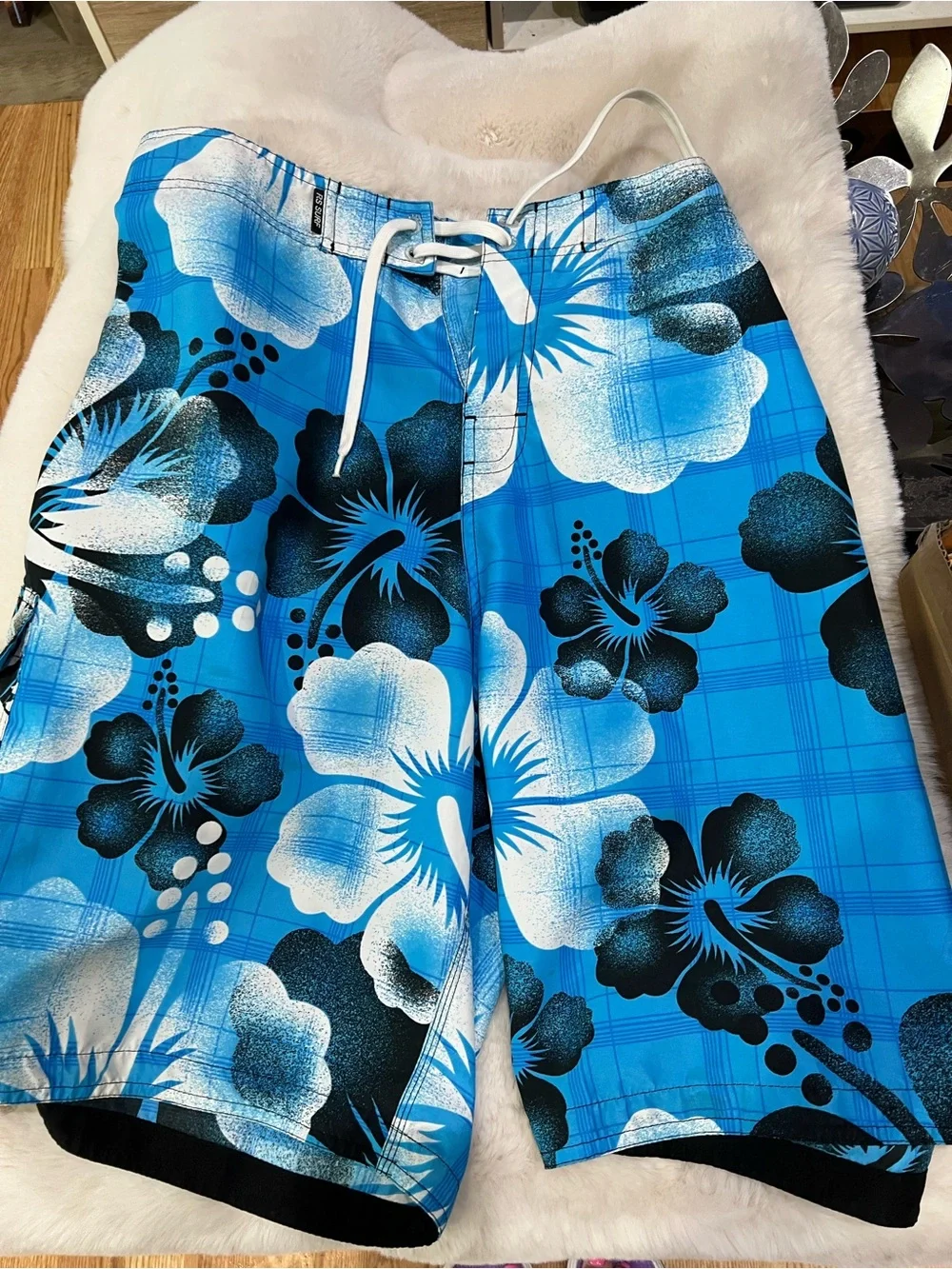 RSSURF Men's Blue Floral Board Shorts with Drawstring Waist
